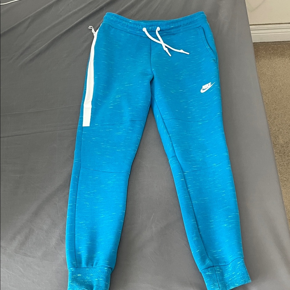 Nike Men's Teal Blue Athletic Joggers with White Trim